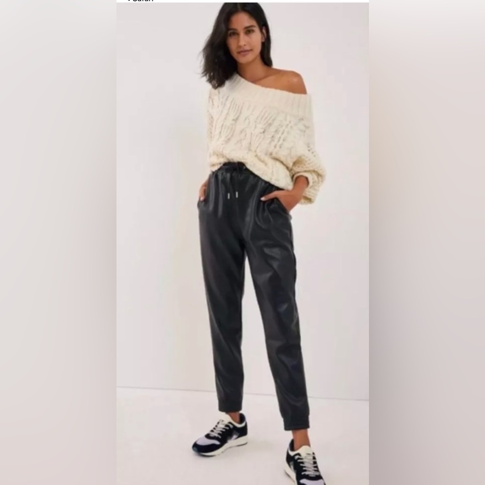 Avec Les Filles Anthropologie Black Vegan Leather Jogger Pants